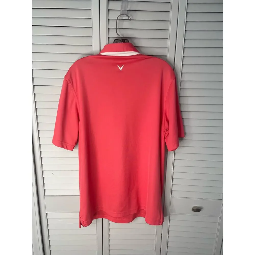 Callaway logo golf polo shirt short sleeve coral pink men's size medium